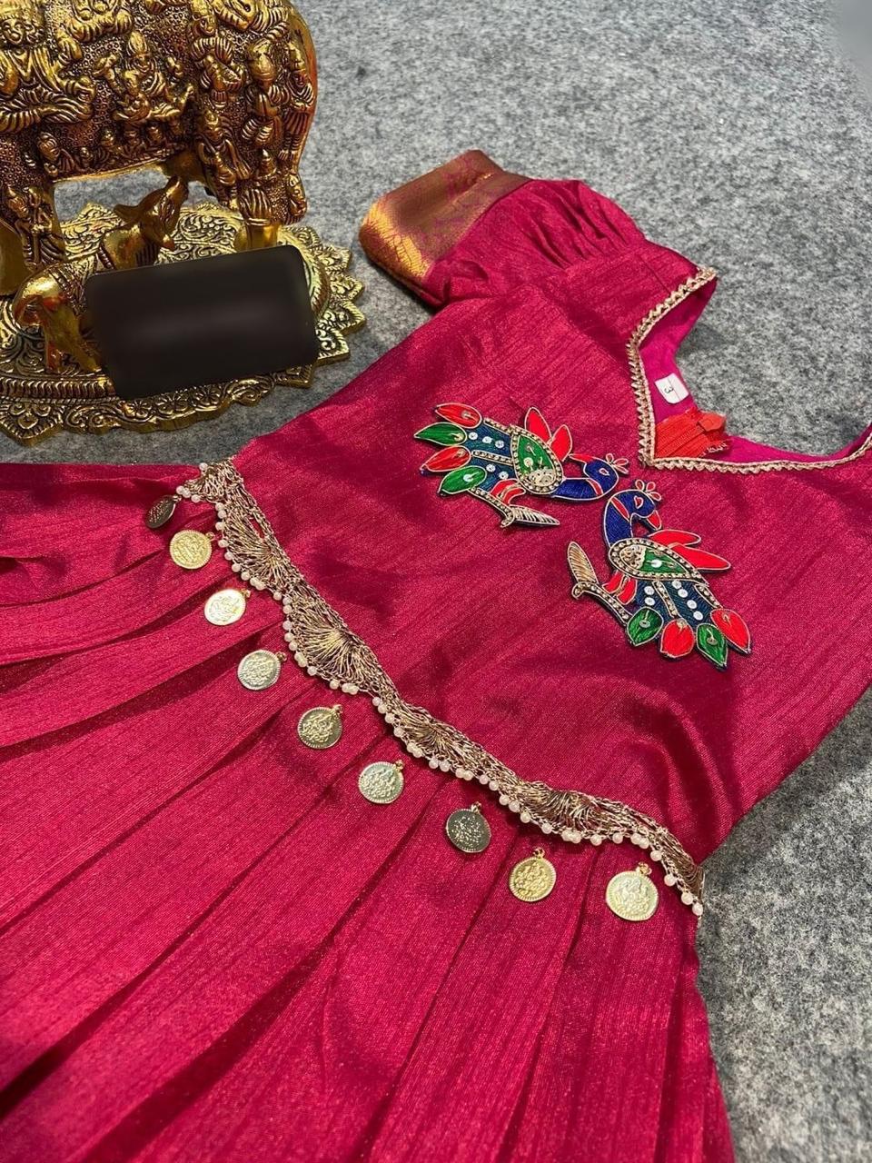 AJD 8028 kids Wear Soft Kanjivaram Silk Girls Crop Top Wholesale Shop In Surat
